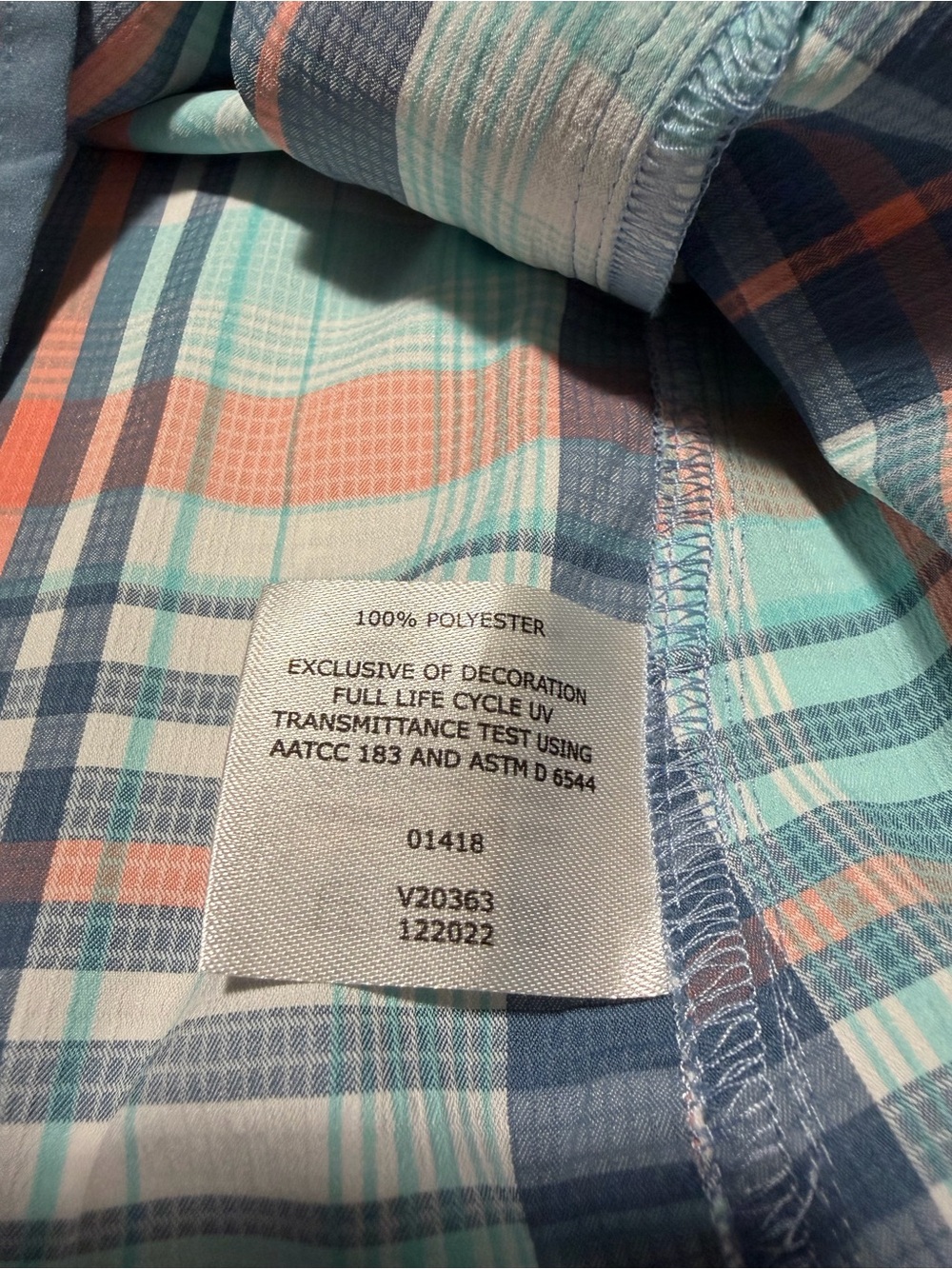 Coolibar Women's Plaid Hooded Sun Jacket - Aqua/Coral/Gray - Picture 9 of 10